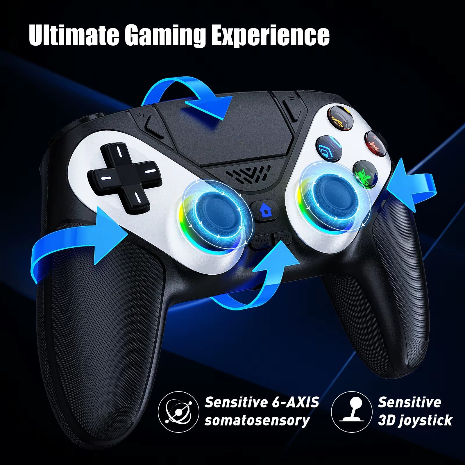RGB Wireless Controller Compatible with PS5 and PC, Hall Effect Triggers, Programmable Buttons, Turbo Mode, Dual Vibration Gamepad