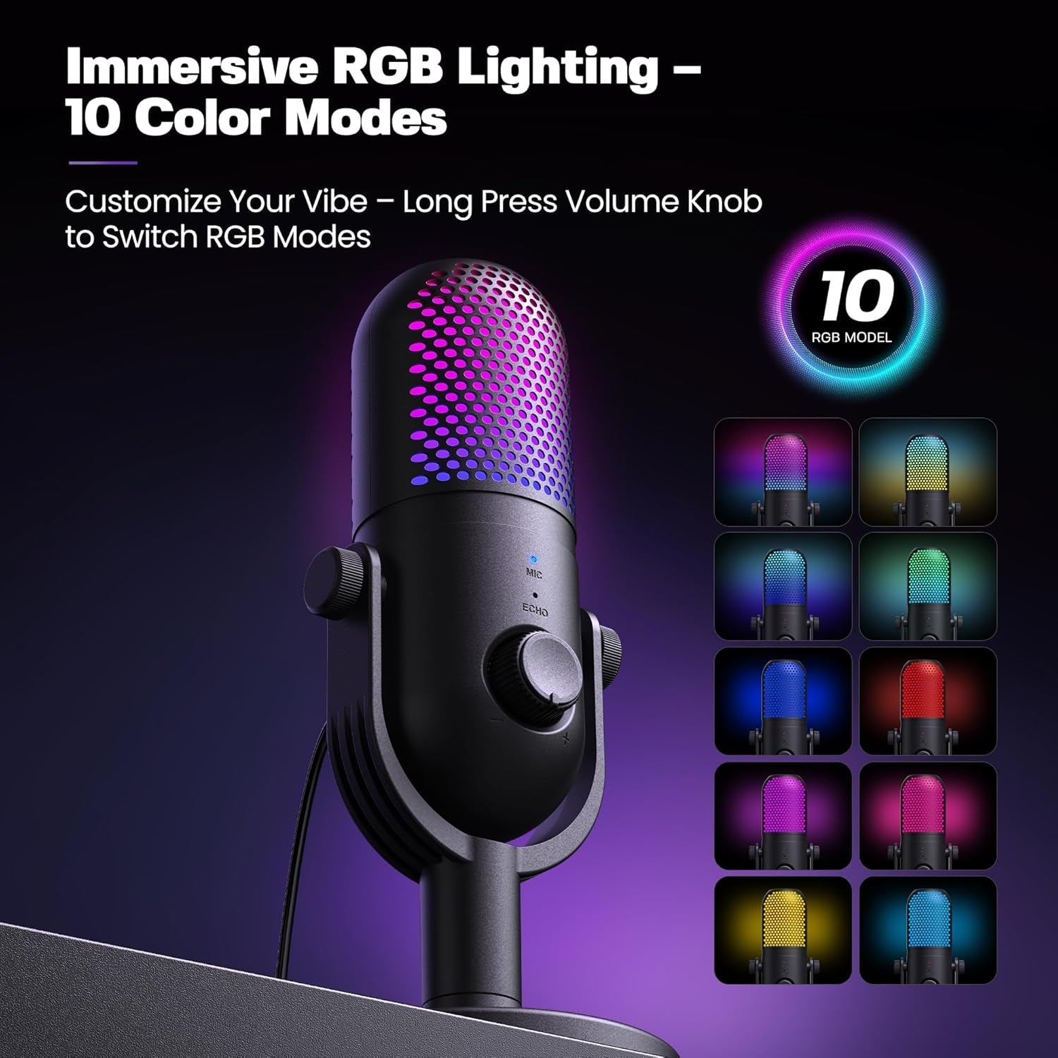 USB Microphone for PC Gaming: Condenser Microphone with RGB